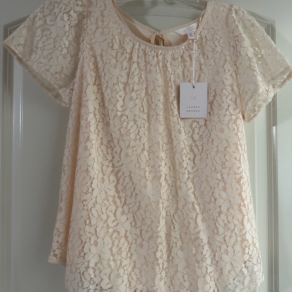 LC Lauren Conrad Blush Lace Blouse